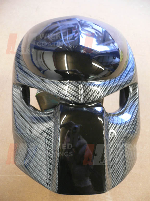 motorcycle headlight cover with silver carbon dipping on black base