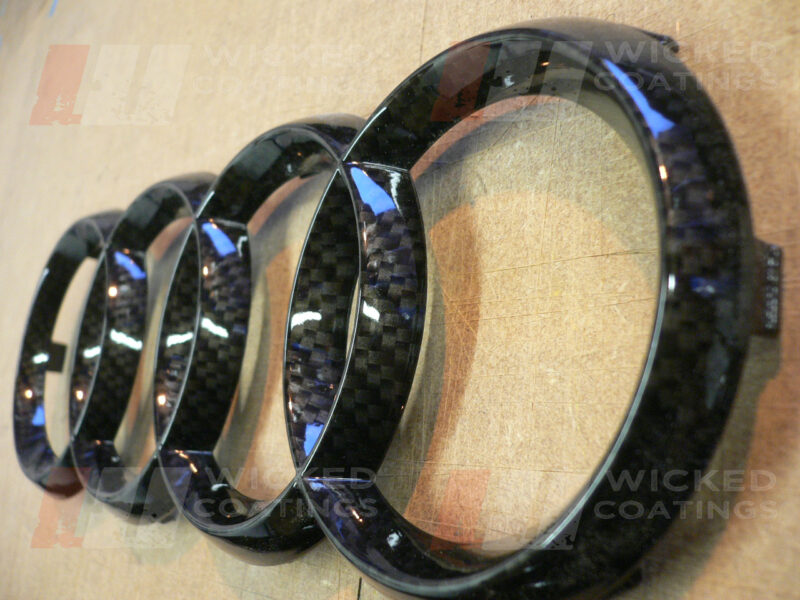 Nice view of carbon dipped audi badge by hydrographics expert Wicked Coatings