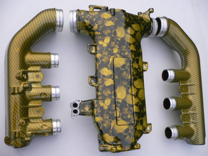 Vauxhall vectra plenum assembly with black carbon & skulls on yellow base