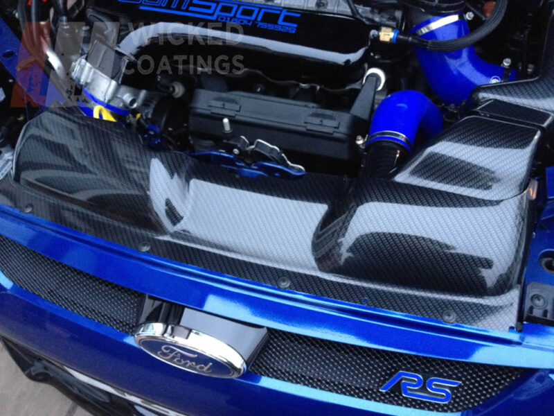 Ford Focus RS with carbon dipping on engine bay plastics