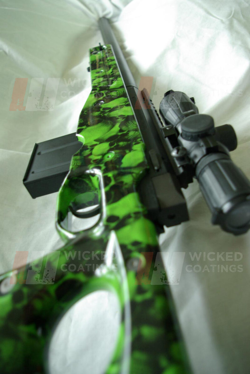 Skull water transfer printing on a bright green base
