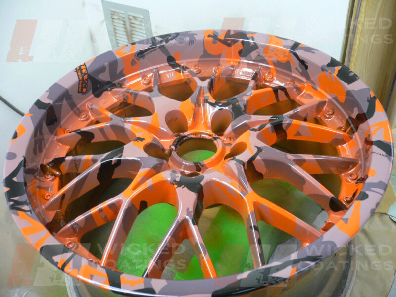 Morning wood water transfer on a car wheel