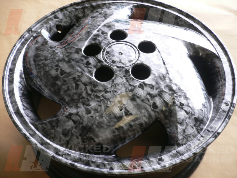 Close up of 'Reaper' water transfer printed wheel