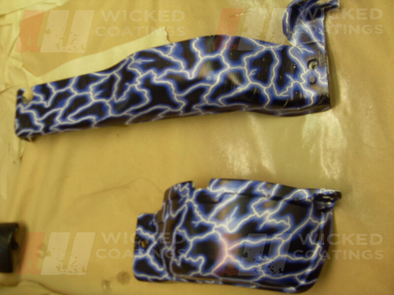 Blue Lightning water transfer print on car parts
