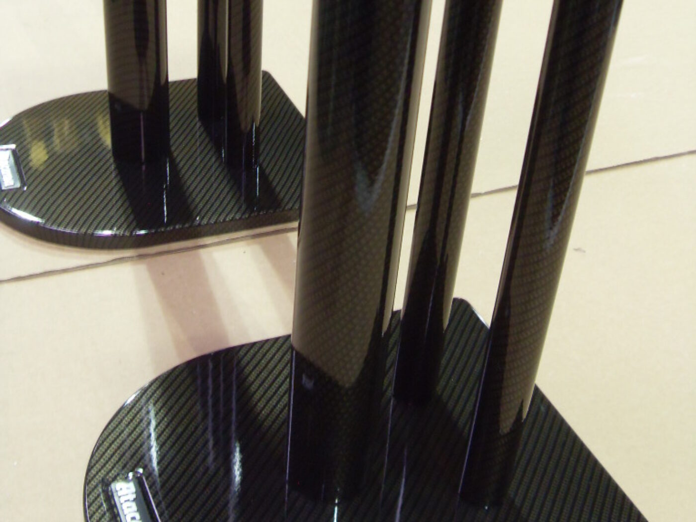 Black painted and carbon dipped speaker stands
