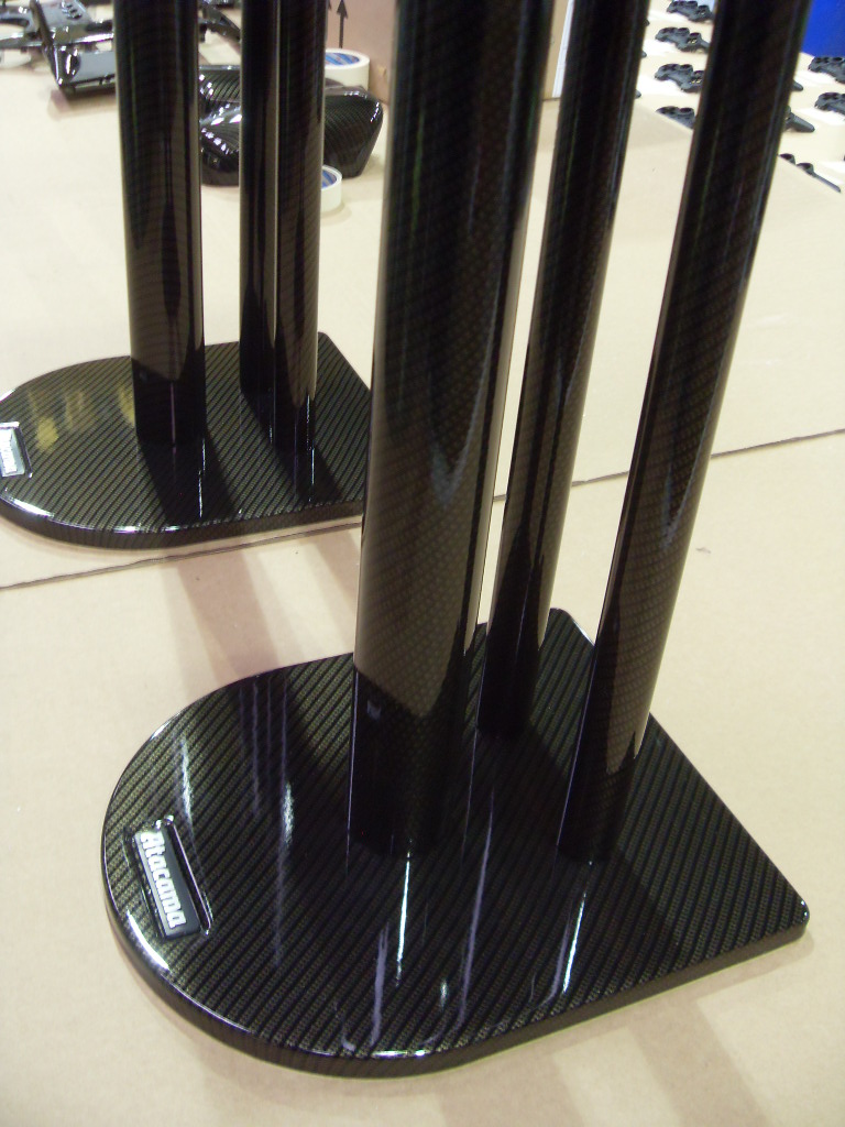 Black painted and carbon dipped speaker stands