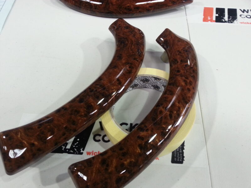 Car Interior Elements Coated In Wood Hydrographic Film