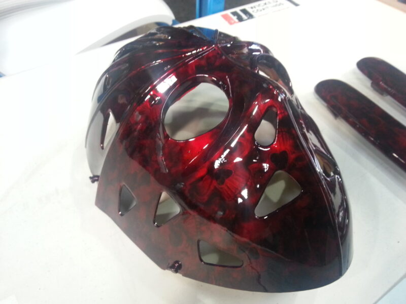 Hockey Mask Coated In Skull Hydrographic Film Painted Red