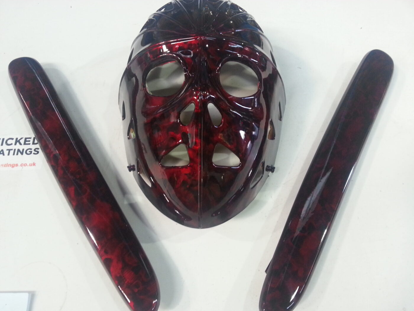 Hockey Mask Coated In Skull Hydrographic Film Painted Red