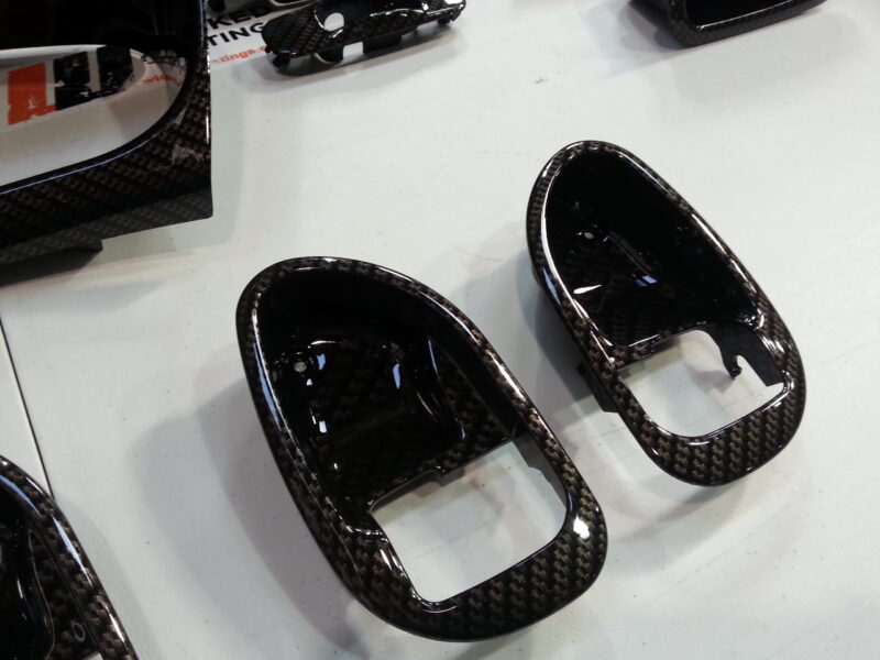 Car Interior Various Elements Coated In Carbon Fibre Hydrographic Film Painted Black