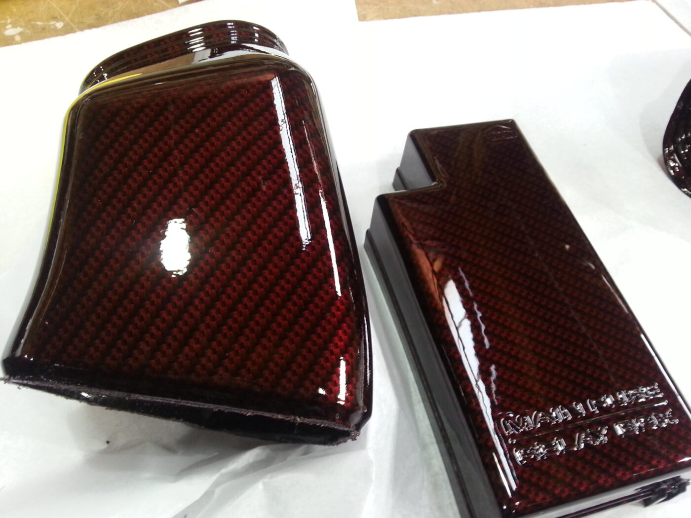 Car Engine Parts Coated In Carbon Fibre Hydrographic Film Painted Dark Red