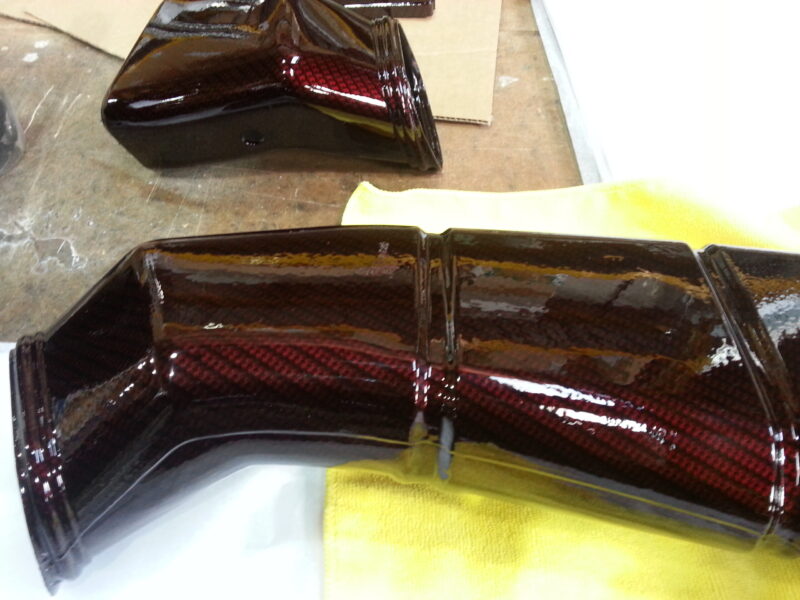 Car Engine Parts Coated In Carbon Fibre Hydrographic Film Painted Dark Red