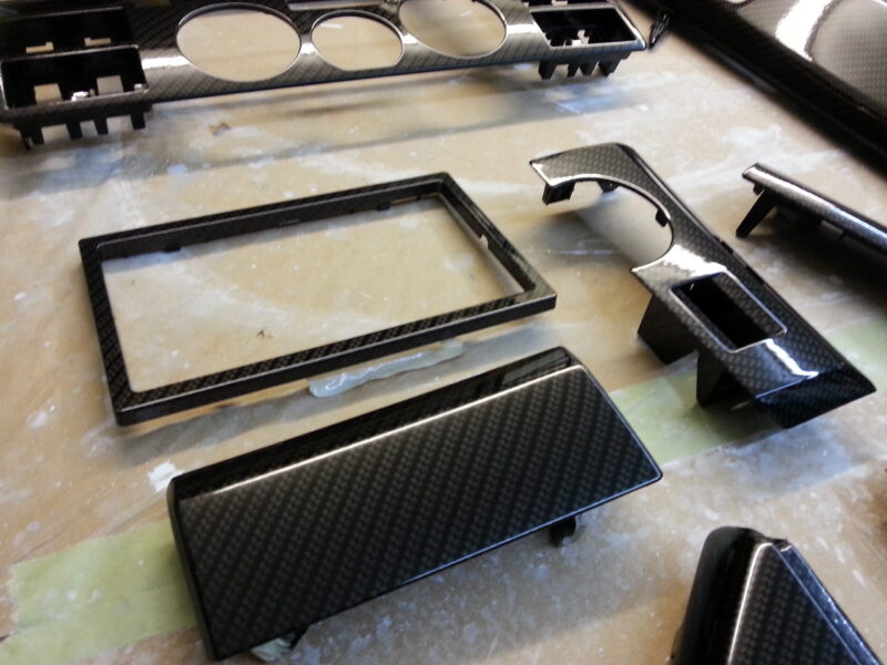 Car Interior Various Parts Coated In Carbon Fibre Hydrographic Film Painted Black