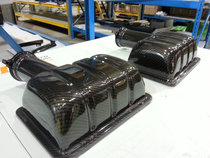 Car Air Filter Case Coated In Carbon Fibre Hydrographic Film Painted Black