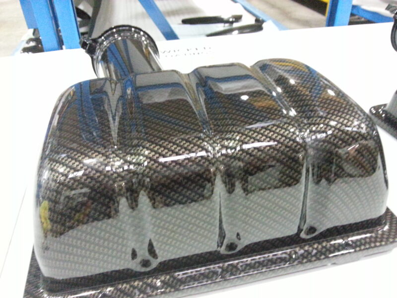 Car Air Filter Case Coated In Carbon Fibre Hydrographic Film Painted Black
