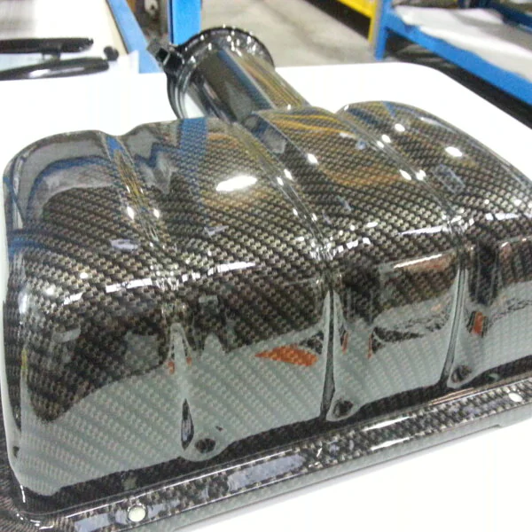 Car Air Filter Case Coated In Carbon Fibre Hydrographic Film Painted Black