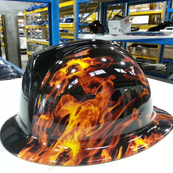 Fire Helmet Coated In Flames Of Fire Hydrographic Film