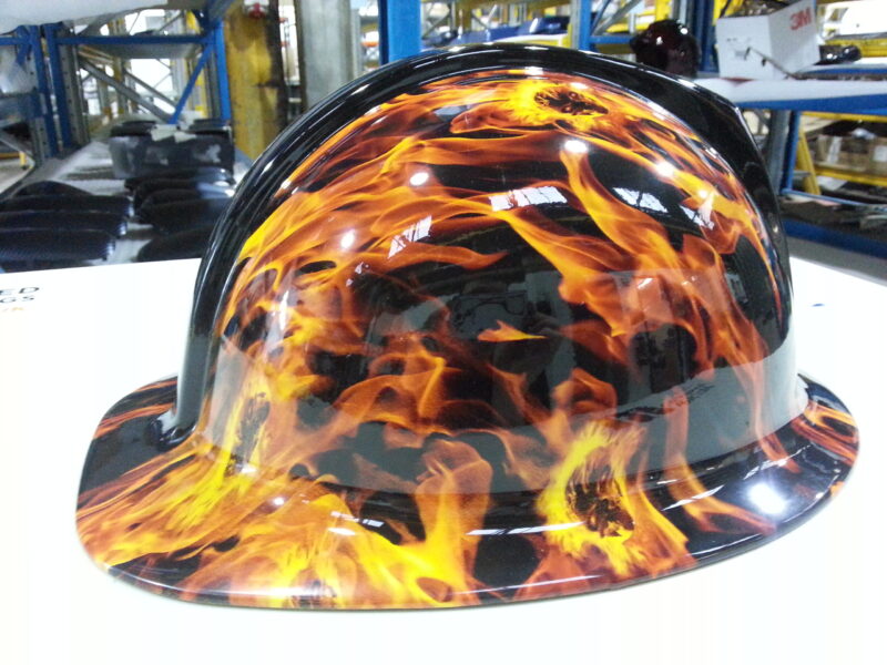 Fire Helmet Coated In Flames Of Fire Hydrographic Film
