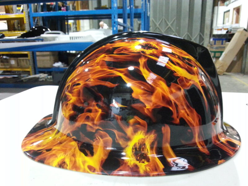 Fire Helmet Coated In Flames Of Fire Hydrographic Film