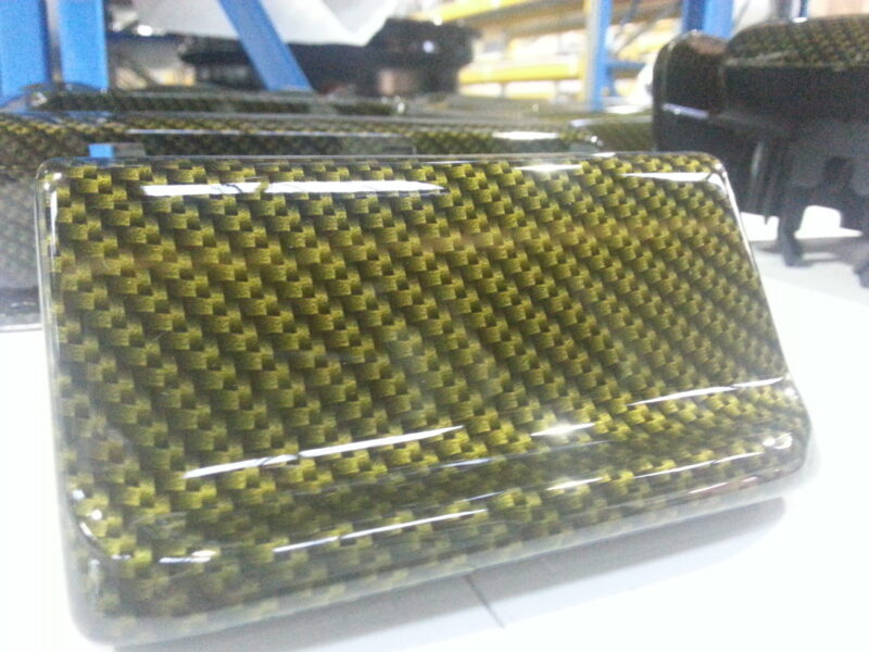 Car Interior Various Elements Coated In Carbon Fibre Hydrographic Film Painted Dark Yellow
