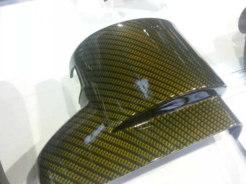 Car Interior Various Elements Coated In Carbon Fibre Hydrographic Film Painted Dark Yellow