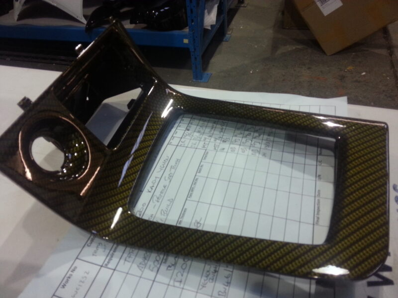 Car Interior Various Elements Coated In Carbon Fibre Hydrographic Film Painted Dark Yellow