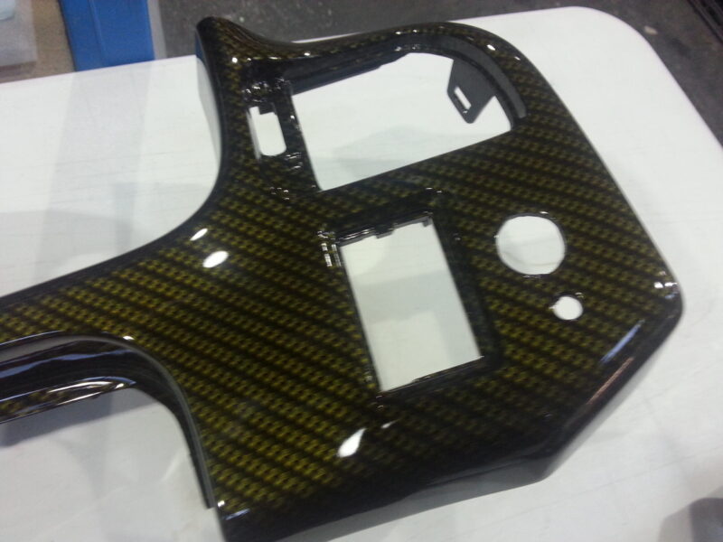 Car Interior Various Elements Coated In Carbon Fibre Hydrographic Film Painted Dark Yellow