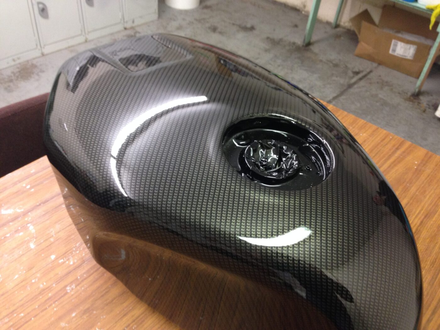 Motorbike parts coated in carbon fibre