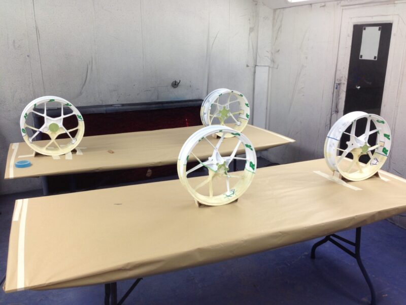 KTM Racing wheels painted white and green
