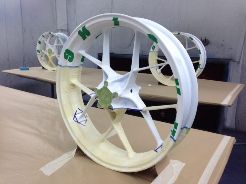 KTM Racing wheels painted white and green