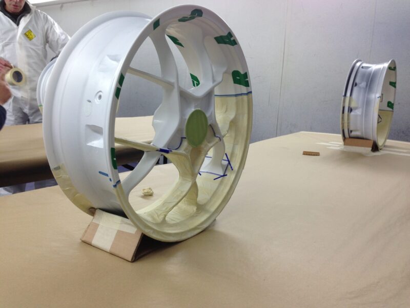 KTM Racing wheels painted white and green