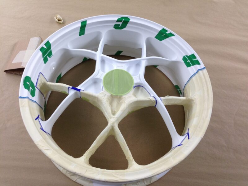 KTM Racing wheels painted white and green