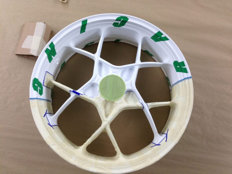KTM Racing wheels painted white and green
