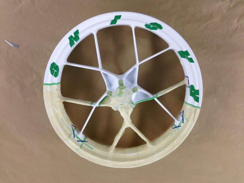 KTM Racing wheels painted white and green