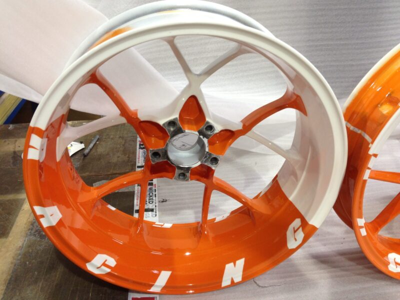 KTM Racing wheels painted white and orange
