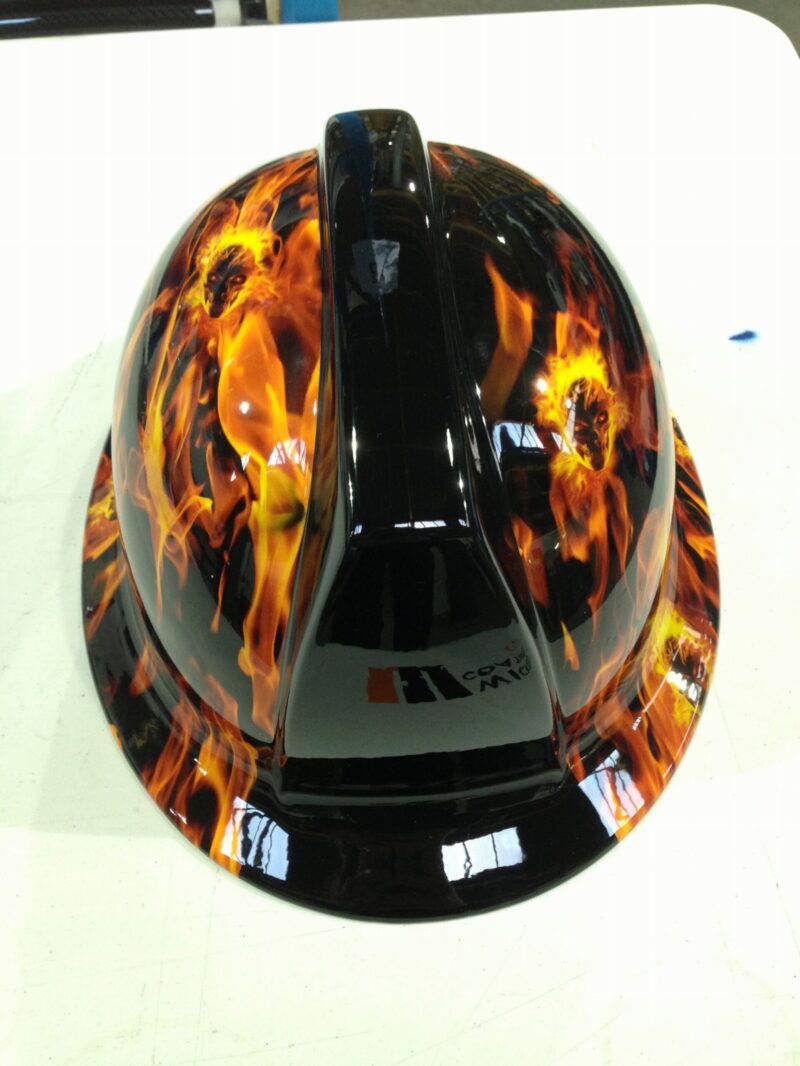 Fire Helmet Coated In Flames Of Fire Hydrographic Film