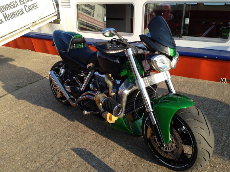 Triumph coated in carbon fibre painted green ( Pool Bike Show )