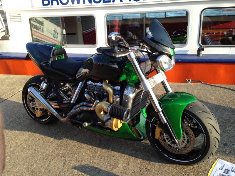 Triumph coated in carbon fibre painted green ( Pool Bike Show )