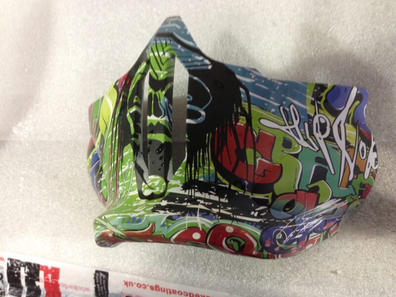 Motorbike Helmet Coated In Graffiti Hydrographic Film