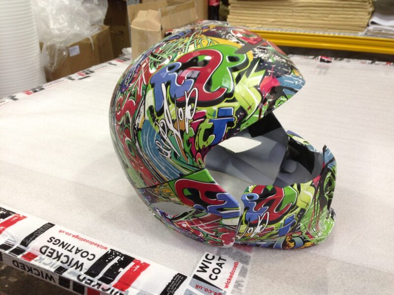Motorbike Helmet Coated In Graffiti Hydrographic Film
