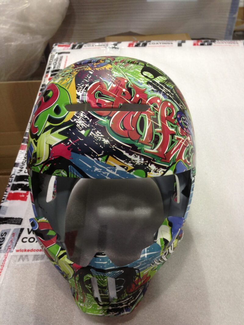 Motorbike Helmet Coated In Graffiti Hydrographic Film