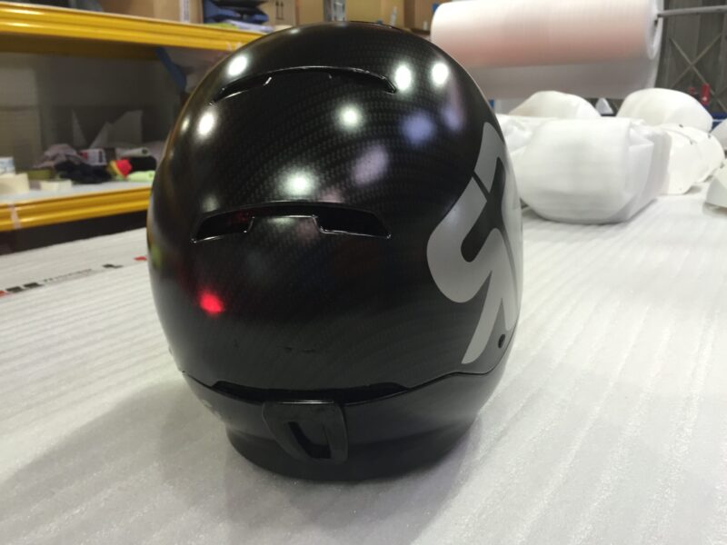 Motorbike Helmets Coated In Carbon Fibre Painted Black