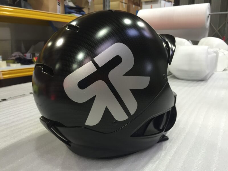 Motorbike Helmets Coated In Carbon Fibre Painted Black