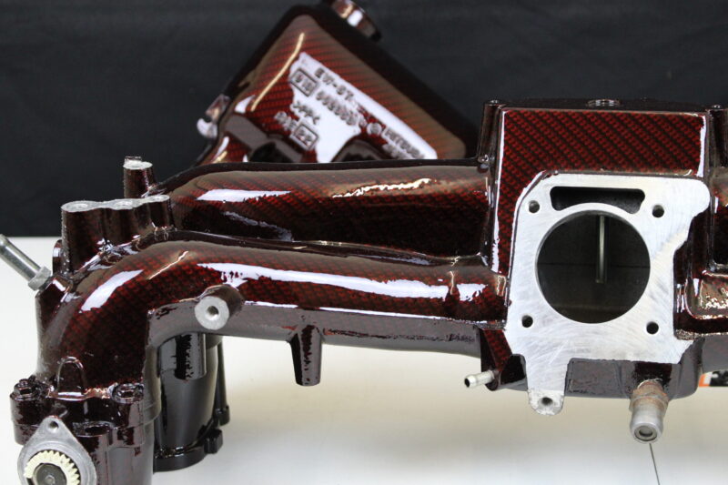 Engine Parts Coated In Carbon Fibre Painted Dark Red