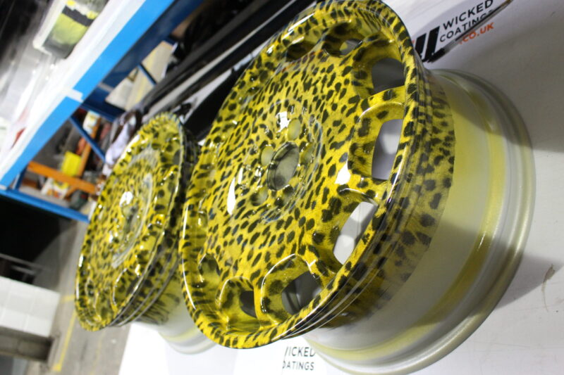 Mercedes alloy wheels coated in yellow panther coating
