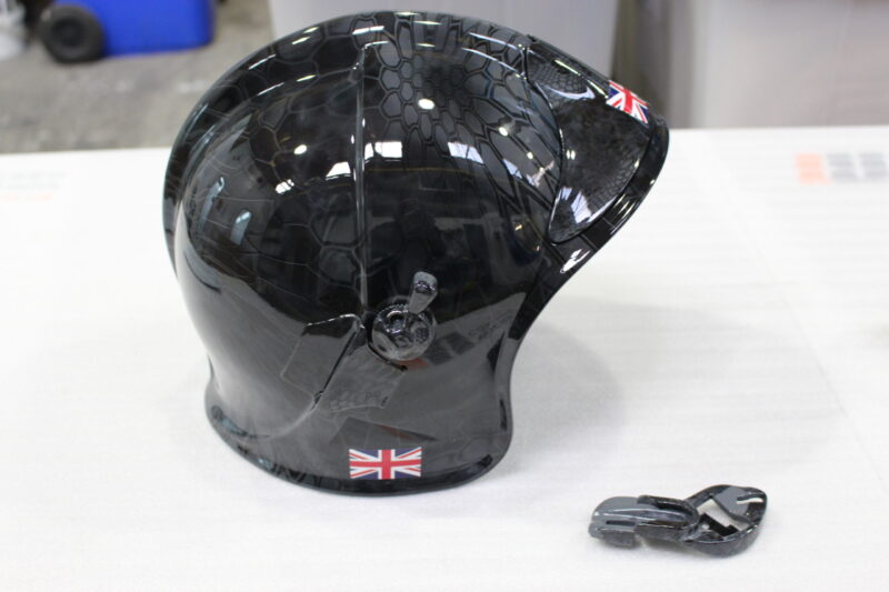 Fire Helmet Coated In Camouflage Hydrographic Film Painted Black