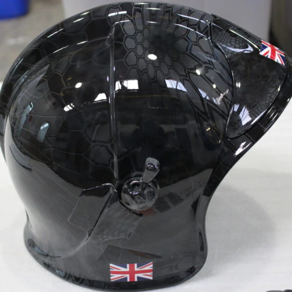 Fire Helmet Coated In Camouflage Hydrographic Film Painted Black