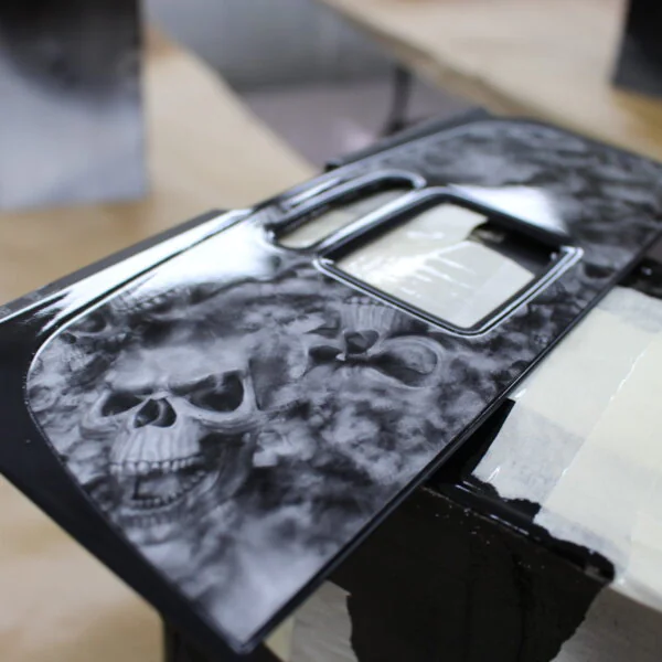Parts of dashboard coated in skull