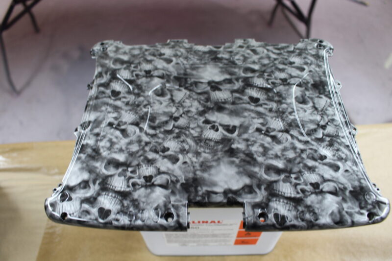 Parts of dashboard coated in skull