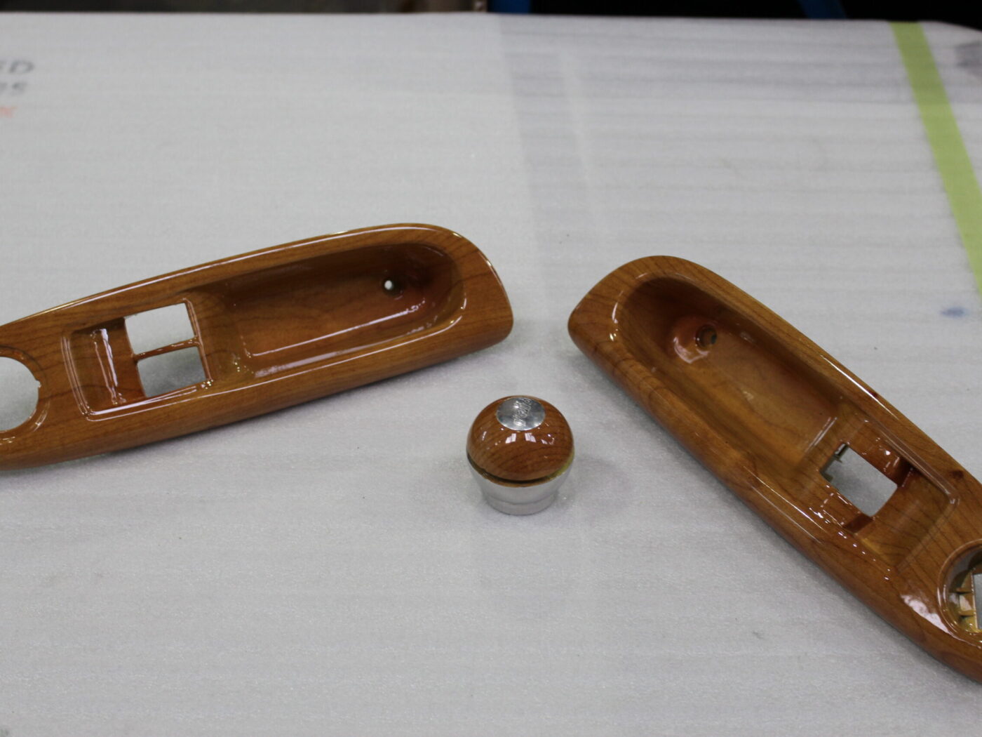 Car interior elements coated in wood